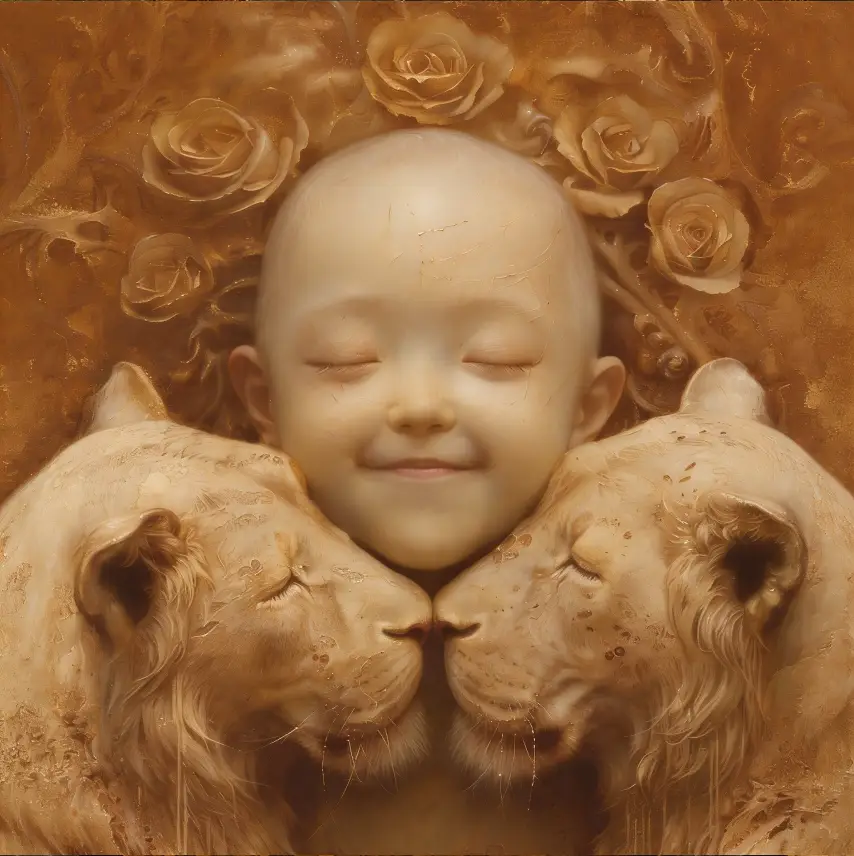 child-is-hugging-two-lions-illustration-compassion-in-imagination